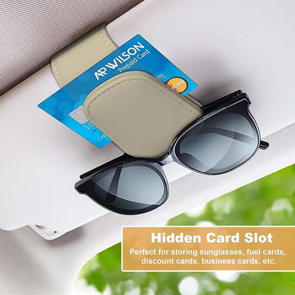 2 Packs Sunglass Holder for Car, Magnetic Leather Car Sunglass Holder, Visor Sunglasses Holder Clip, Sunglasses Clip for Car Visor, Sunglass Holder for Different Size Eyeglasses (Beige)
