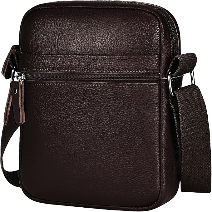 Leathario Men's Crossbody Shoulder Bag, Genuine Leather Small Messenger Satchel for Work Business Travel, Black Side Purse