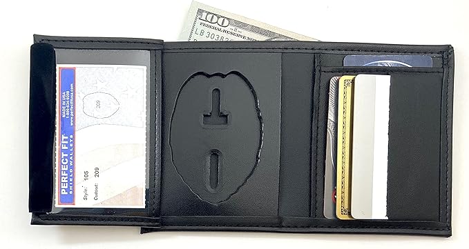 Perfect Fit Shield Wallets Shield with Eagle Police and Security Fits for Blackington B 296 Style Hidden Badge Wallet Leather (Cutout PF-209) Black
