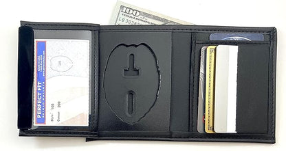 Perfect Fit Shield Wallets Shield with Eagle Police and Security Fits for Blackington B 296 Style Hidden Badge Wallet Leather (Cutout PF-209) Black