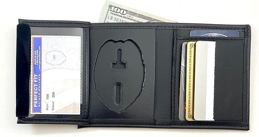 Perfect Fit Shield Wallets Shield with Eagle Police and Security Fits for Blackington B 296 Style Hidden Badge Wallet Leather (Cutout PF-209) Black