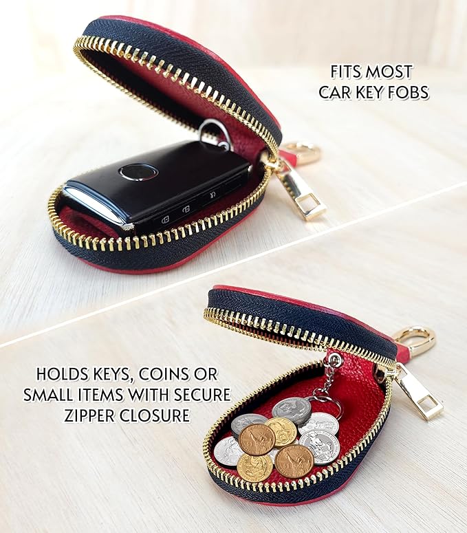 Universal Genuine Leather Car Key Fob Case – Premium Smart Key Holder for Remote Key Fobs