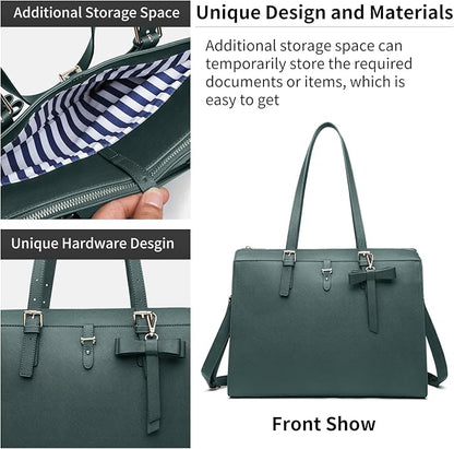 Keyli 4pc Sets Laptop Bag for Women Large Leather Laptop Briefcase with USB Charging Port Computer Shoulder tote Bags Purse