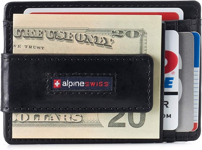 Alpine Swiss Harper Mens RFID Slim Money Clip Front Pocket Wallet Minimalist Leather ID Card Holder | RFID, Slim, Money Clip, Front Pocket, Minimalist, ID Card Holder