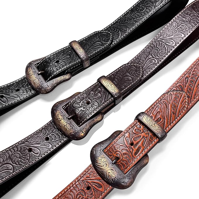 Genuine Full Grain Western Engraved Tooled Leather Strap or Belt 1-1/2" Wide