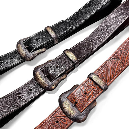 Genuine Full Grain Western Engraved Tooled Leather Strap or Belt 1-1/2" Wide