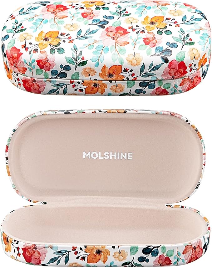 molshine Hard Shell Leather Sunglasses Case,Classic Large Glasses Case for Women Men,Sunglass Eyeglasses