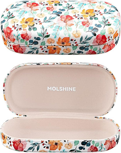 molshine Hard Shell Leather Sunglasses Case,Classic Large Glasses Case for Women Men,Sunglass Eyeglasses