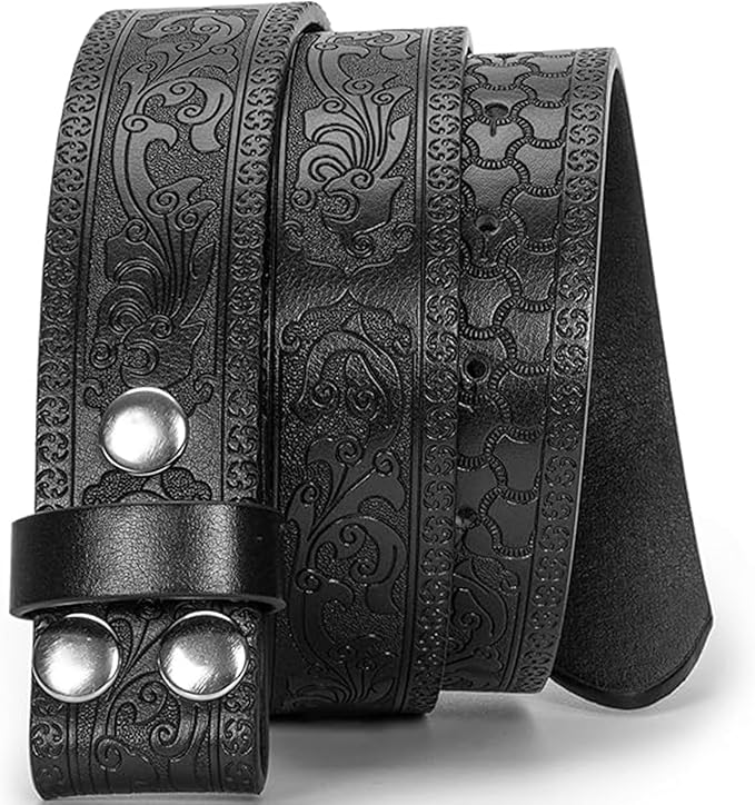 IZUS Vintage Western Belt Strap without Buckle Longhorn-Bull-Embossed Cowboy Belt for Women Men 1-1/2" Wide PU Leather Strap