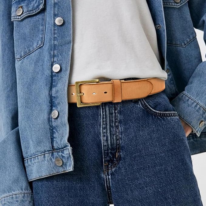NPET Men's Full Grain Leather Belt Vintage Distressed Style with Snap-On Strap 1 1/2" Wide without Buckle