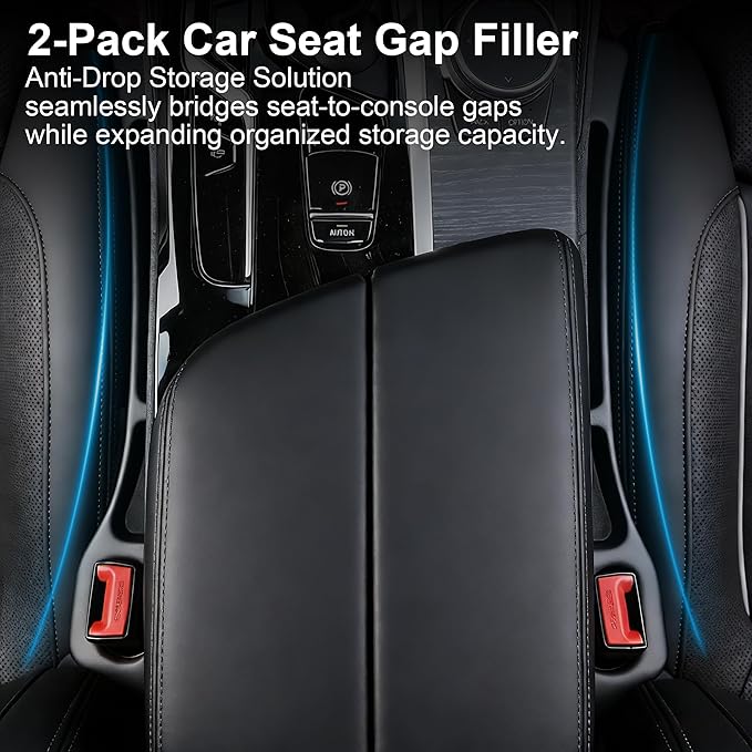 KUWSEIY 2 Pack Car Seat Gap Filler, No-Drop Seat Side Gap Seam Filler Organizer with Phone Holder, Universal Fit Fill The Gap Between Seat and Console, Auto Accessories for SUV Truck Sedan