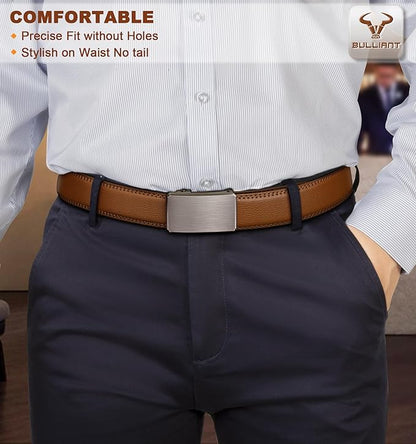 BULLIANT Men Ratchet Belt 2 Pack, Click Sliding Leather Belt Adjustable for Gift Men Dress Casual Jeans 1 3/8,Cut for Fit