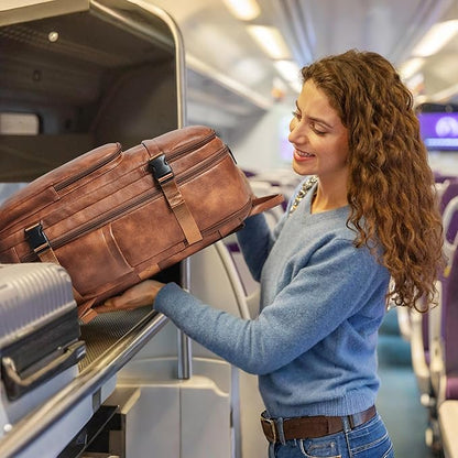 Travel Backpack for Women and Men, Fits 17.0" Laptop, Stylish Lay-Flat Carry-on Vegan Leather Backpack with Luggage Strap for Travel and Daily Use