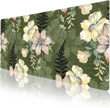 Colorful Star Large Mouse Pad, PU Leather Waterproof Desk Mat, Computer Gaming Mouse Pad, XXL Table Mousepad Non Slip Full Desk Pad for School Office Home 31.5" x 15.7" - Vintage Bold Flowers
