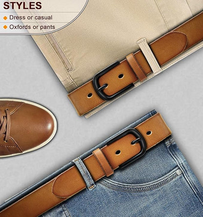 BULLIANT Men Belt Multi Pack,Leather Belt For Gift Men Golf Dress Casual Jean 7Holes 1 3/8"