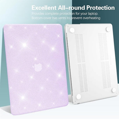KEROM Bling Glitter Case for MacBook Pro 13 inch 2024-2016 M2 M1 A2338 A2289 A2251 A2159 A1989 A1706 A1708, Luxury Bedazzled Shiny Sparkle Glitter PU Leather Hard Shell Case & Keyboard Cover, Purple