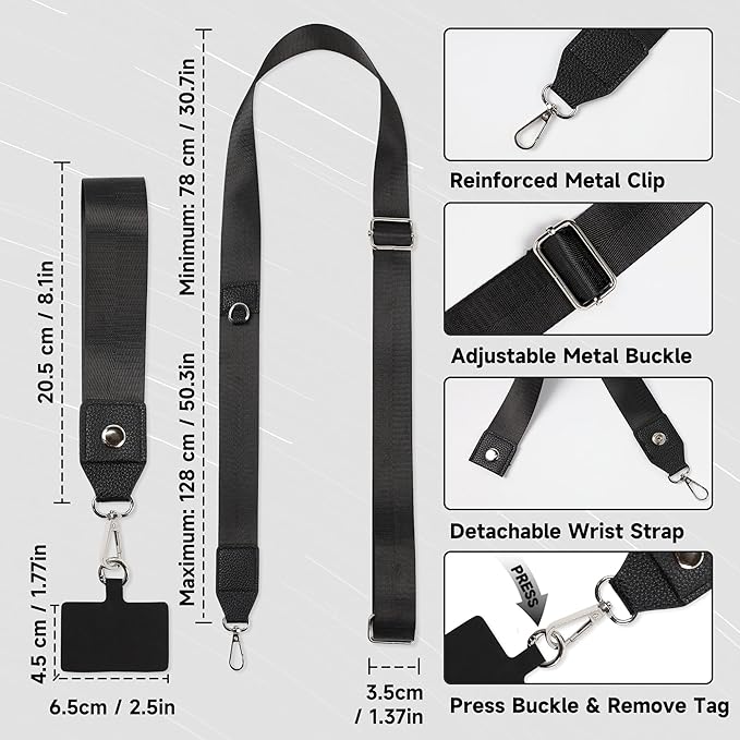 FUVLIFE Phone Lanyard Crossbody Wrist Strap, Adjustable Clip and Go Strap for Phone with Wallet Crossbody, Phone Strap with Zippered Pouch, Universal Hands-Free for All Cell Phone