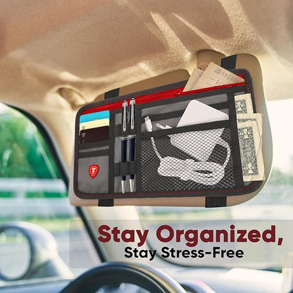 Firestone 2 Pack Sun Visor Organizer Car Accessories for Men & Women, Multi Pocket Visor Storage with Pockets & Card Slots, Eyeglass Holder, Document Holder & Pen Slots - Fits Most Vehicles, Charcoal