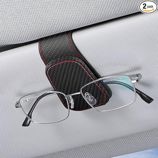 2PCS Sunglasses Holders for Car Sun Visor, Leather Eyeglasses Hanger Mounter, Magnetic Glasses Holder and Ticket Card Clip, Universal Auto Interior Accessories (Carbon Fiber, 1PCS)