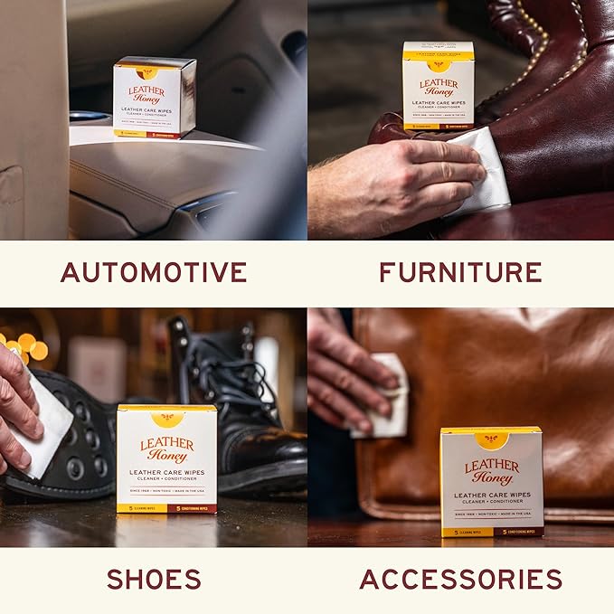 Leather Honey Leather Wipe Kit: Clean & Restore On-The-Go. For Any Color of Leather Couches, Car Seats, Purses, Shoes & Bags. Nontoxic, Ready-to-Use & Made in the USA. 5 Cleaner & 5 Conditioner Wipes