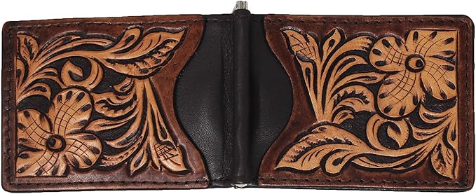 CHALLENGER Men's Western Antique Floral Tooled Slim Money Clip Minimalist Wallet 18RTW83M