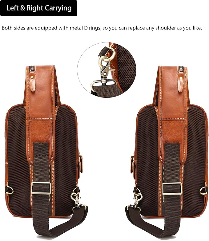 LANNSYNE Vintage Full Grain Leather Sling Bag Crossbody Chest Daypack | Vintage, Full Grain, Leather, Chest