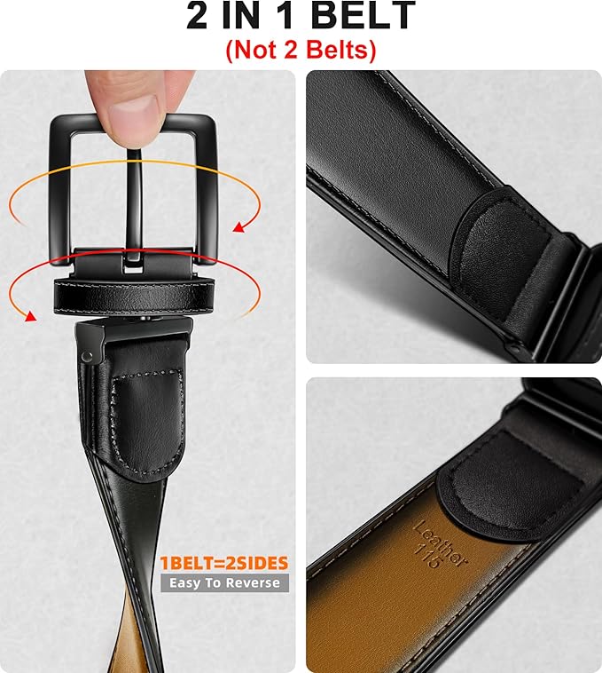 BULLIANT Men's Belt,Reversible Belt Adjustable For Gift Men 1.25”-Cut For Fit-2 Sides in 1 Belt(Not 2)