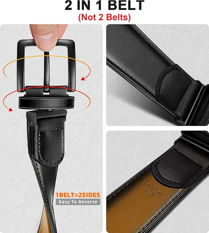 BULLIANT Men's Belt,Reversible Belt Adjustable For Gift Men 1.25”-Cut For Fit-2 Sides in 1 Belt(Not 2)