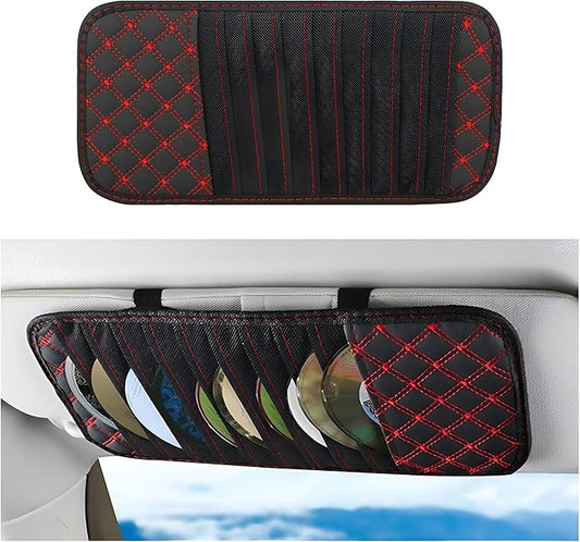 2PCS Car Visor CD Holder, PU Leather Large Capacity Vehicle DVD Storage Organizer with 10 Sleeves, Automotive Interior Sun Visor DVD Case Accessories, Universal for Trucks SUV Sedan (Red)