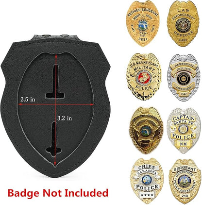 TT TYTX Sheriff Badge Holder, Police Badge Holder, Leather Police Badge Belt Clip Holder with Universal Round Neck Stainless Steel Chain and Concealed Photo Pocket