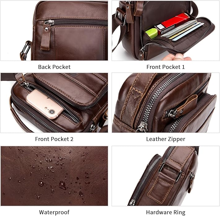 BAIGIO Genuine Leather Small Messenger Bag for Men Shoulder Bag for Ipad Crossbody Bag Men Handbag Satchel Travel Business
