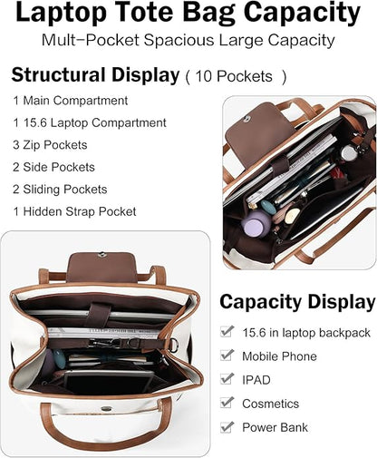 FADEON Large Laptop Tote Bag for Women Designer Leather Laptop Bag Fashion Travel Backpack Purse Shoulder Handbag