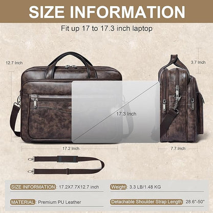 Shrrie Leather Laptop Bag Fits 17 to 17.3 Inch for Men and Women,Vintage Business Briefcase Laptop Messenger Work,Travel