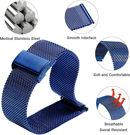 TStrap Mesh Watch Band Metal - Black Quick Release Watch Bands for Men Women - Stainless Steel Smart Watches Strap Bracelet Replacement - 10mm 12mm 14mm 16mm 18mm 20mm 22mm