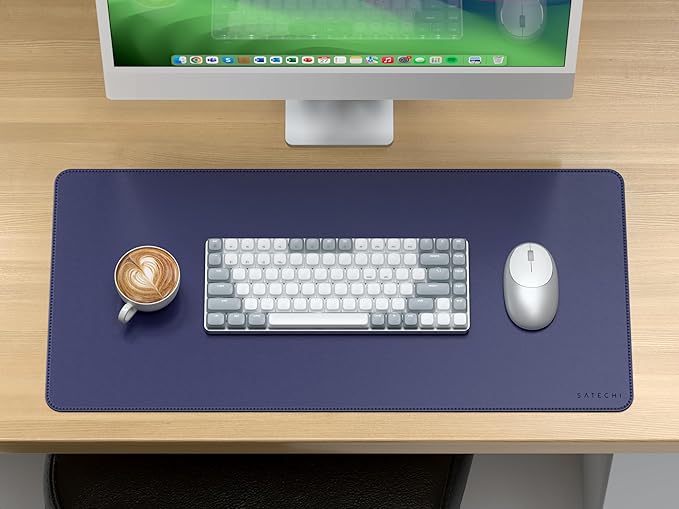 Satechi Vegan Leather Desk Mat, Large Mouse Pad Scratch and Water Resistant, Easy to Clean, Desk Pad for Office and Home, 26.8” x 12.4” x 0.1” - Future Dusk