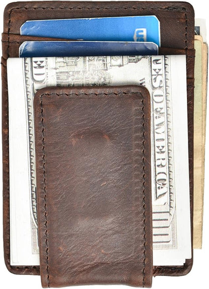 Money Clip RFID Front Pocket Wallet Men Leather Slim Minimalist Wallet
