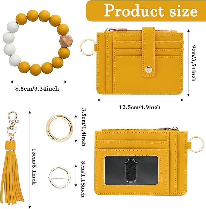 KNGITRYI Wallet Keychain Wristlet for Women,Slim RFID Credit Card Holder Purse Tassel Keychain Bangle Key Ring for Men Women