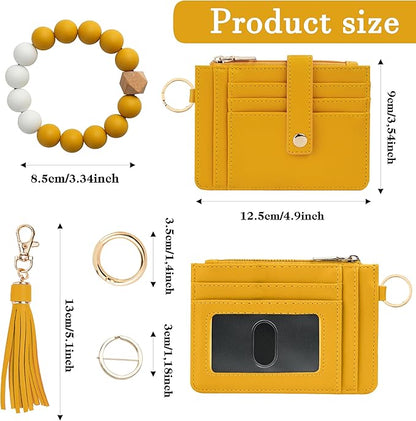KNGITRYI Wallet Keychain Wristlet for Women,Slim RFID Credit Card Holder Purse Tassel Keychain Bangle Key Ring for Men Women