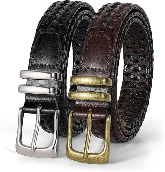 BELTROAD Braided Leather Belt for Men Casual Jeans Golf, Men's Leather Woven Alloy Buckle Hand Braided Belts Gift for Men