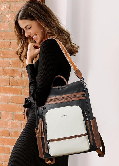 Shrrie Vegan Leather Laptop Backpack for Women 15.6 inch Work Backpack Fashion Travel Backpack Purse for Business College