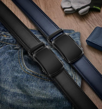 BULLIANT Men's Ratchet Belt 2 Pack-Click Leather Belt Adjustable for Men Gift 1 3/8-Cut for Perfect Fit