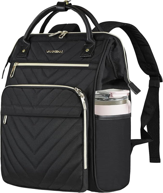 VANKEAN 17 Inch Laptop Backpack for Women Fashion Computer Work Bag, Large Capacity Waterproof Backpack, College Daypack Business Travel, Black