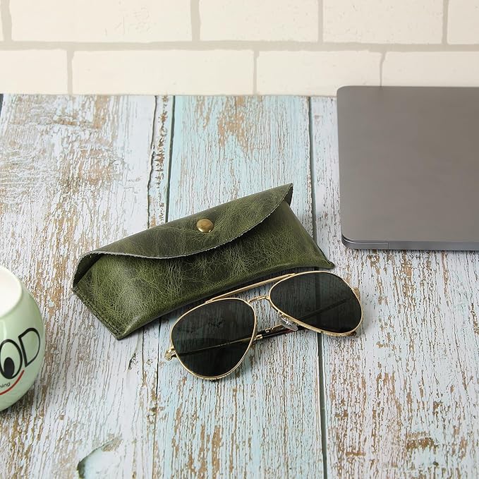 Leather Sunglasses Case Genuine Eyeglass Holder Reading Glasses Protector Vintage Eyewear Storage for Men and Women