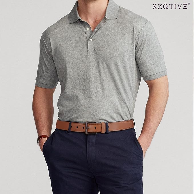 XZQTIVE Men’s Metal Free Belt Hypoallergenic Leather Belts For Jeans Dress Nickle Free TSA Belt With Black Buckle
