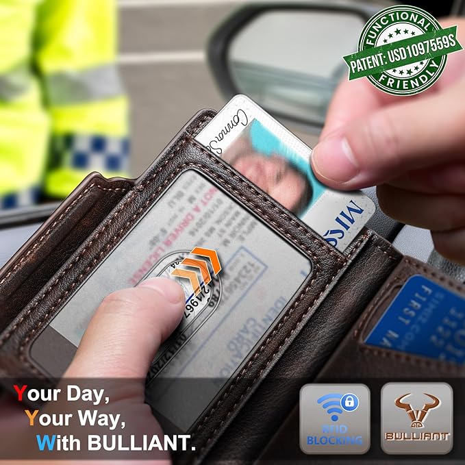 BULLIANT Men Wallet Gift Boxed,Slim Front Pocket Wallet Money Clip Card Holder 3.8"x2.7",Pop-up Access