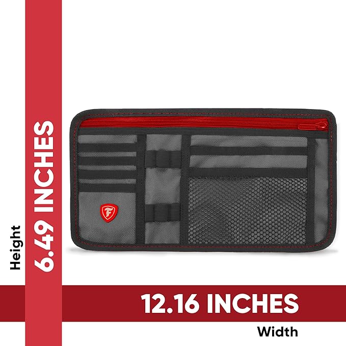 Firestone 2 Pack Sun Visor Organizer Car Accessories for Men & Women, Multi Pocket Visor Storage with Pockets & Card Slots, Eyeglass Holder, Document Holder & Pen Slots - Fits Most Vehicles, Charcoal