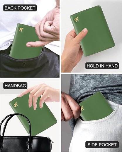PU Leather Passport Holder Covers Case, Waterproof Rfid Blocking Travel Wallet Passport Holder(Olive Drab)