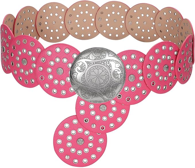 WERFORU Women Vintage Leather Belt Western Disc Waist Belts Ladies Western Belt Boho Belt for Dress Jean-
