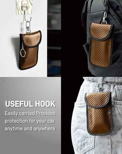 Upgraded Faraday Bag for Key Fob (2 Pack), Premium Faraday Key Fob Protector– Car RFID Signal Blocking, Car Security Protection, Anti-Theft Pouch, Anti-Hacking Case Blocker Brown