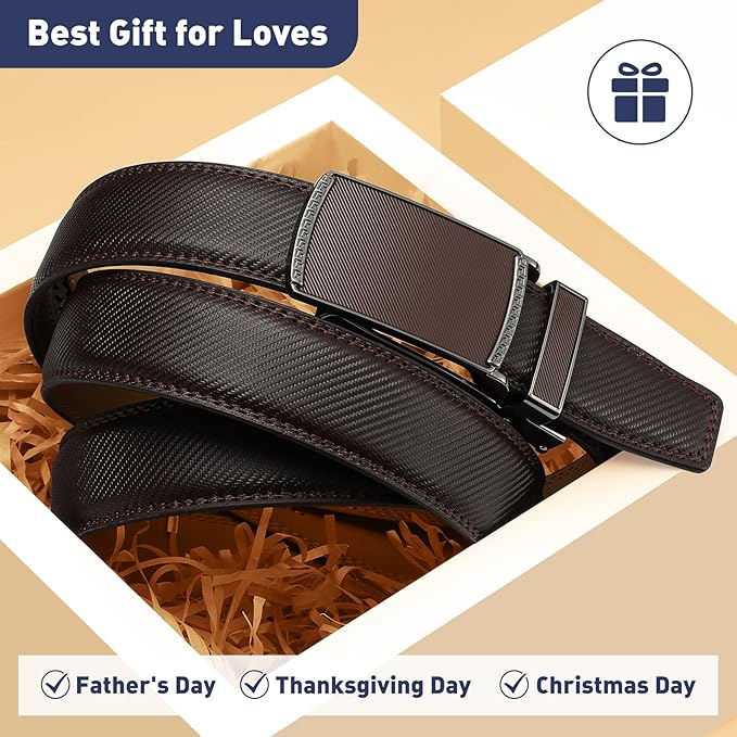 Men's Belt, Leather Ratchet Belt For Men's Dress 3.0cm,1 1/8" Size Adjusted Automatic Buckle
